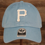 Pittsburgh Pirates Pink Bottom Icy Blue Clean Up Dad Hat  Up close front of the cap