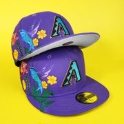 The Los Angeles Dodgers Gray Bottom Bloom Spring Embroidery 59Fifty Fitted Cap | Royal Blue 59Fifty Cap on top of another cap