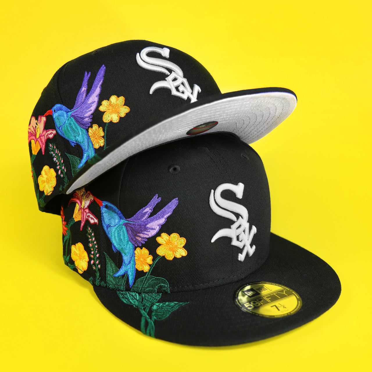 Chicago White Sox Gray Bottom Bloom Spring Embroidery 59Fifty Fitted Cap | Black 59Fifty Cap