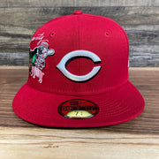 Front of the Cincinnati Reds "City Cluster" Side Patch Gray Bottom Red 59Fifty Fitted Cap