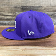 Wearer's left of the Los Angeles Lakers "City Cluster" Side Patch Gray Bottom Purple 59Fifty Fitted Cap