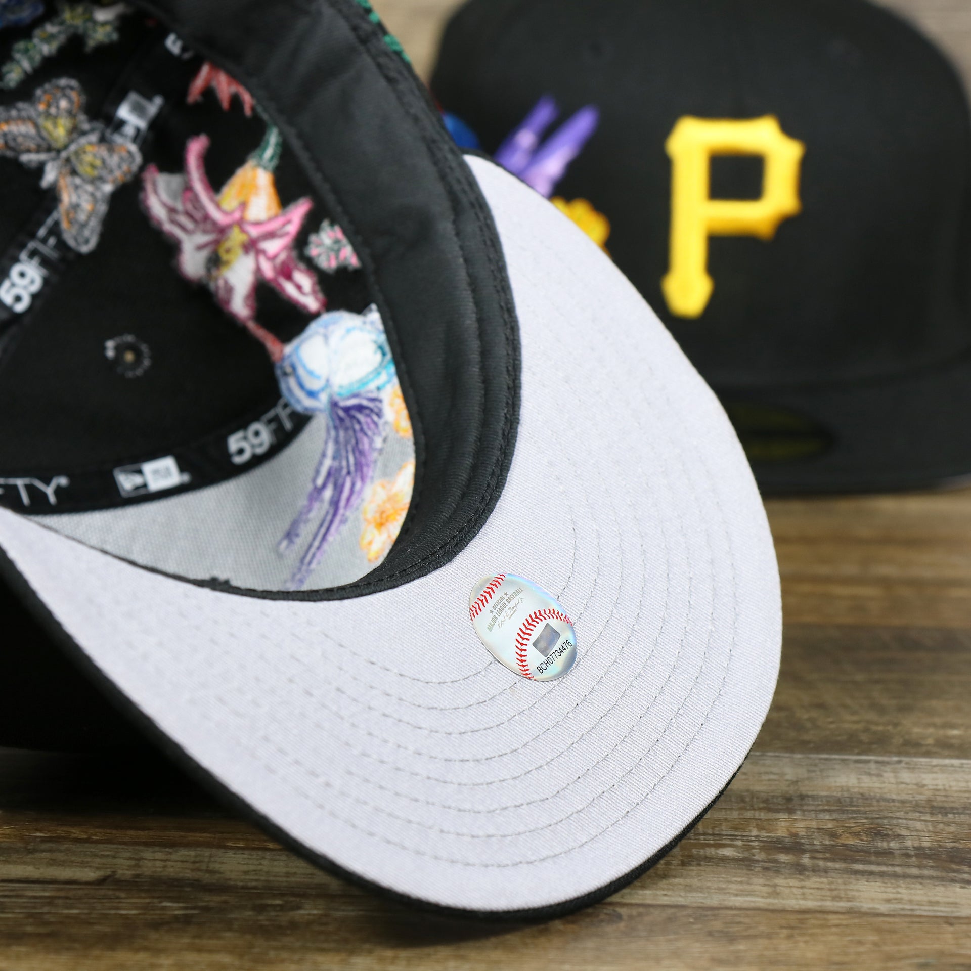 The Gray Undervisor on the Pittsburgh Pirates Gray Bottom Bloom Spring Embroidery 59Fifty Fitted Cap | Black 59Fifty Cap