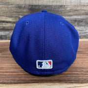 Back of the Los Angeles Dodgers "City Cluster" Side Patch Gray Bottom Royal 59Fifty Fitted Cap