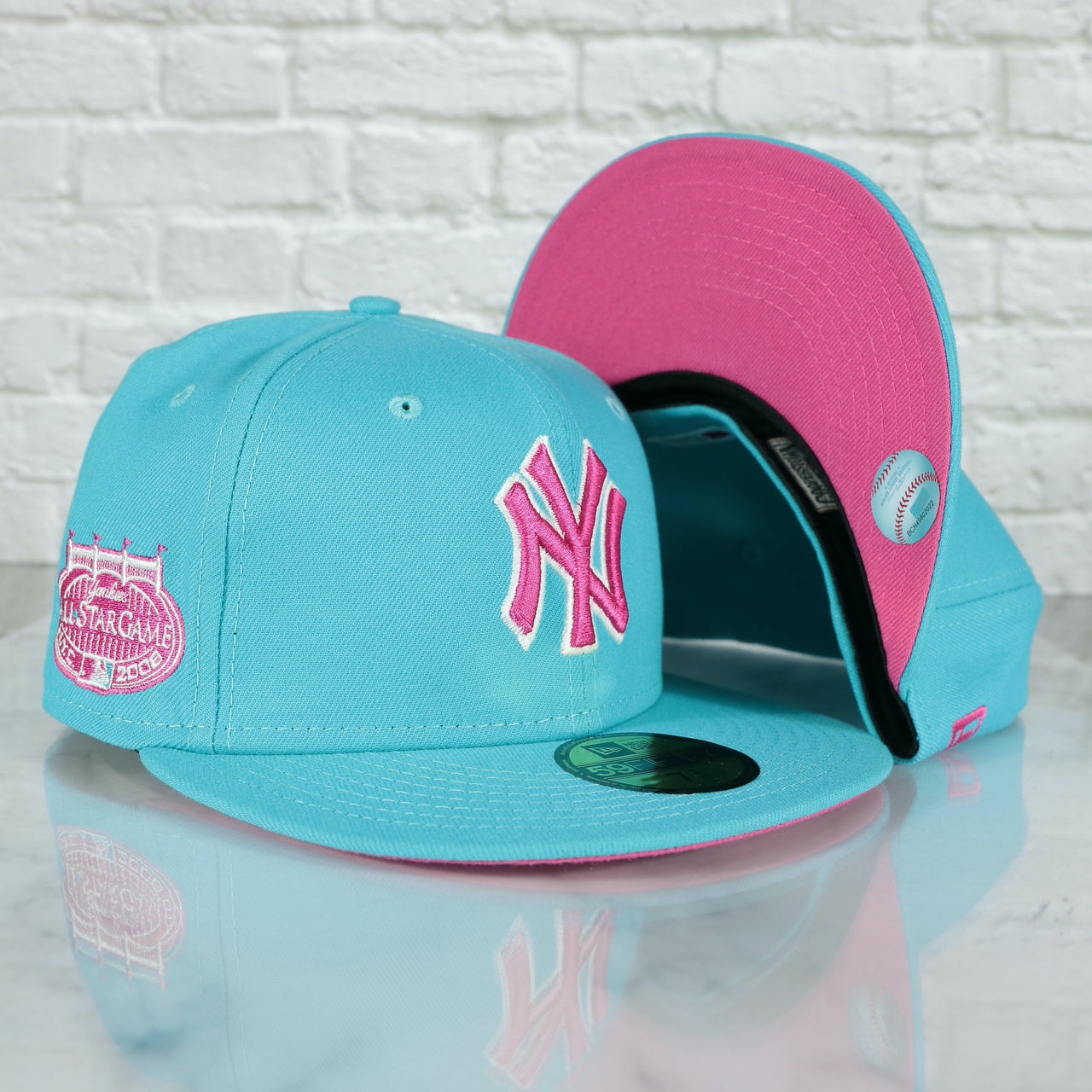 New York Yankees Cooperstown 2008 All Star Game Magenta Under Bottom 59FIFTY Fitted Cap | Vice Blue Pack