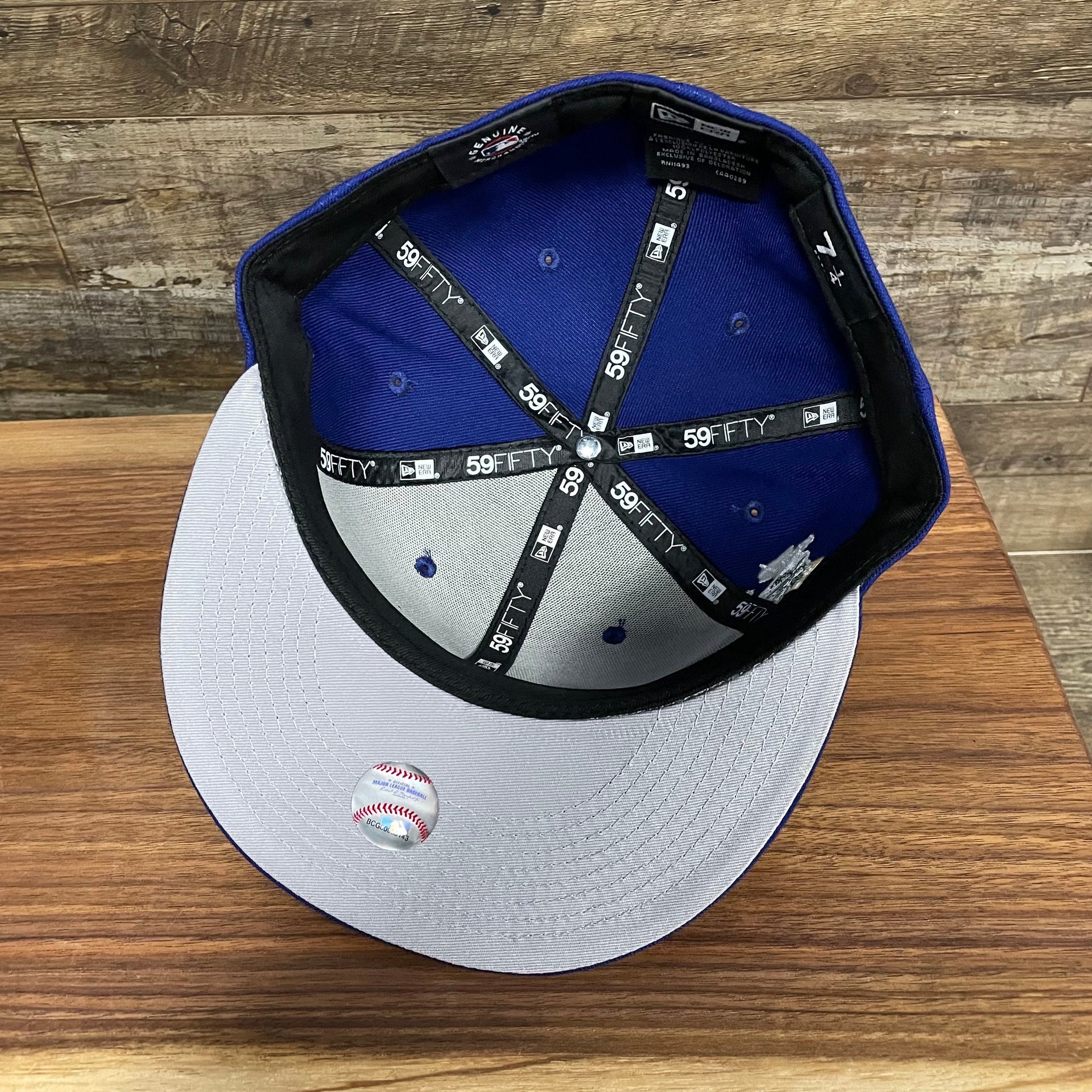 Gray under visor and interior of the Los Angeles Dodgers "City Cluster" Side Patch Gray Bottom Royal 59Fifty Fitted Cap