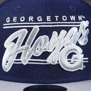 The Georgetown Hoyas Wordmark on the Georgetown Hoyas Team Script Gray Bottom 9Fifty Snapback | Navy Blue And Gray Snap CapGeorgetown Hoyas Team Script Gray Bottom 9Fifty Snapback | Navy Blue And Gray Snap Cap