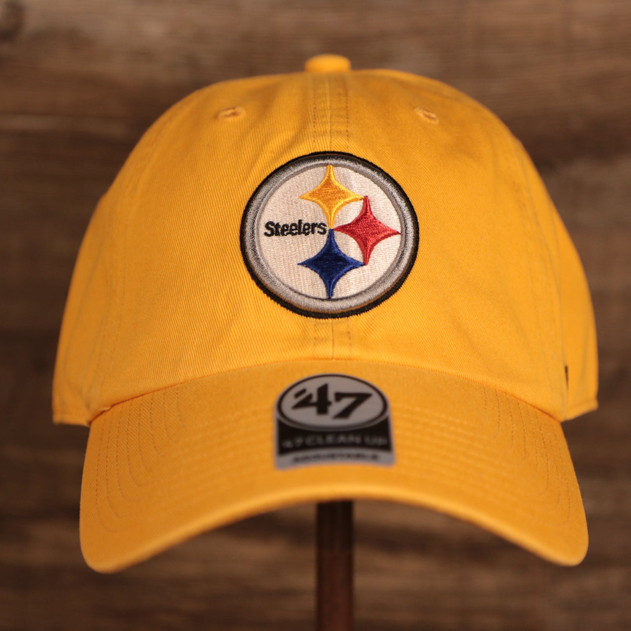 front of the Pittsburgh Steelers Yellow Adjustable Dad Hat