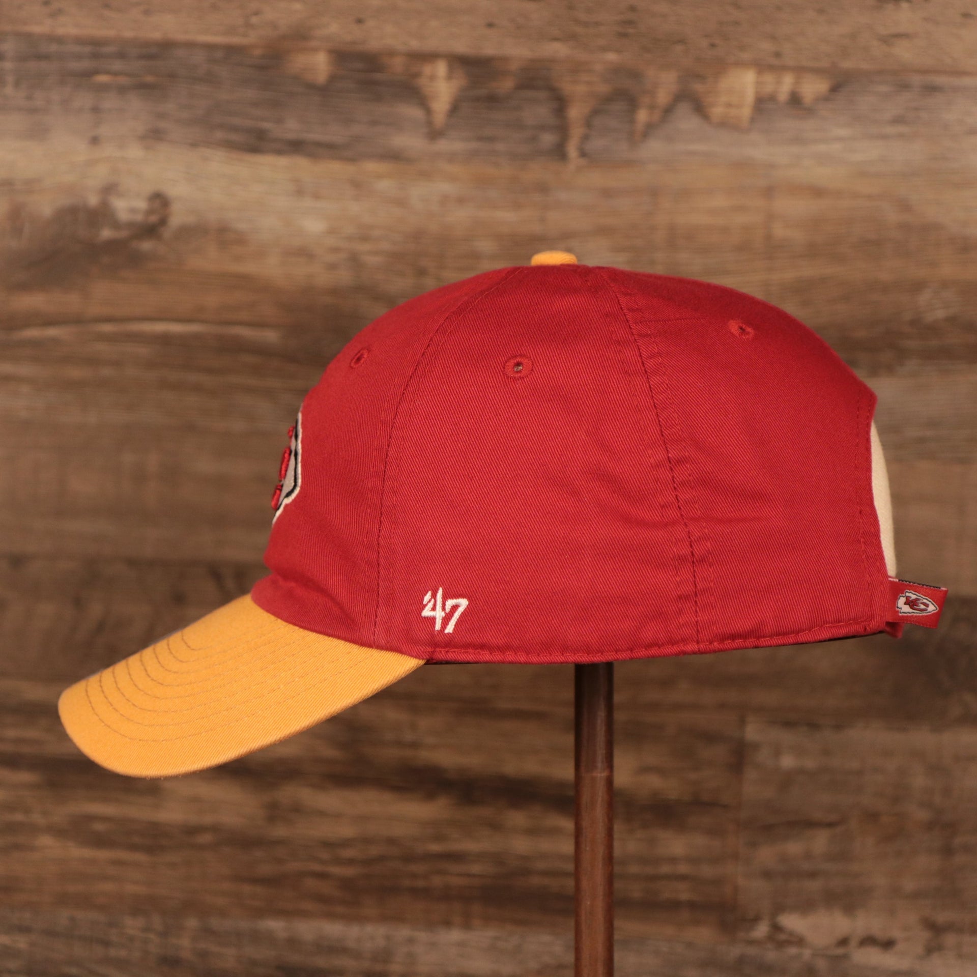 wearers left of the Kansas City Chiefs Yellow & Red Adjustable Dad Hat