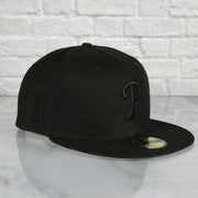 Philadelphia Phillies All Black Fitted Cap | Phillies New Era Black on Black 59fifty | Grey Underbrim All Black 5950
