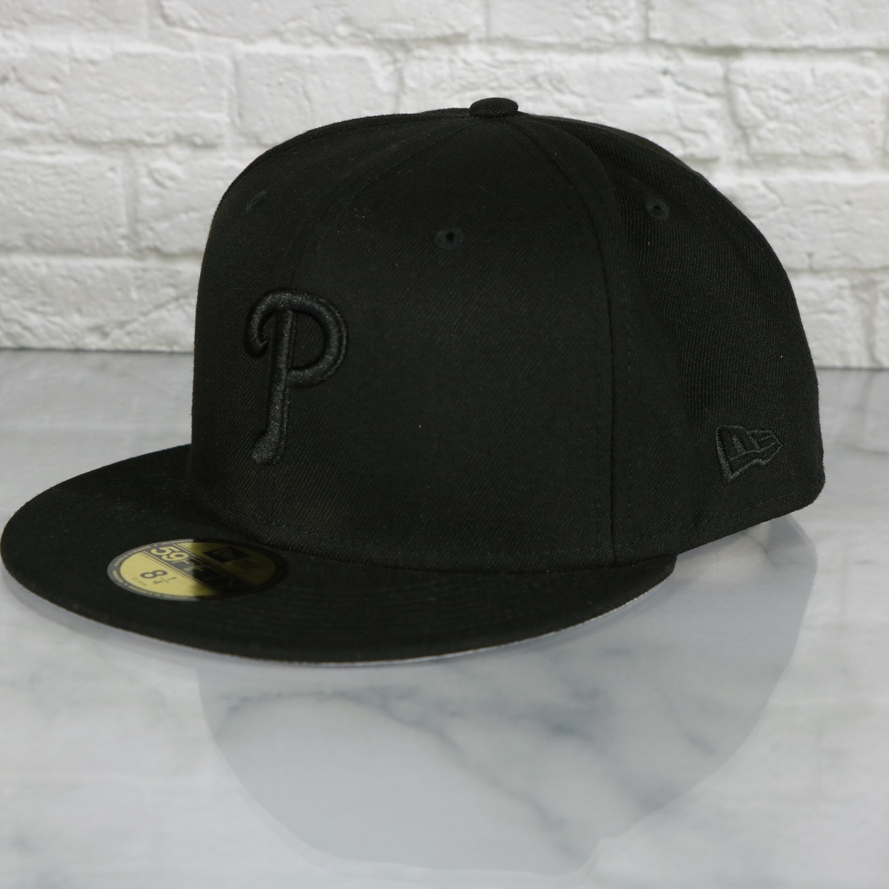Philadelphia Phillies All Black Fitted Cap | Phillies New Era Black on Black 59fifty | Grey Underbrim All Black 5950