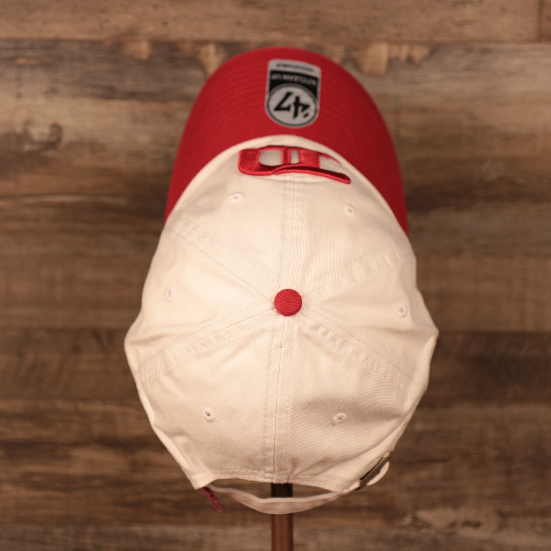 top view of the Detroit Red Wings Cream and Red Retro Adjustable Dad Hat