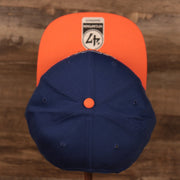 top view of the New York Knicks Royal Blue and Orange Adjustable Grey Bottom Snapback Hat