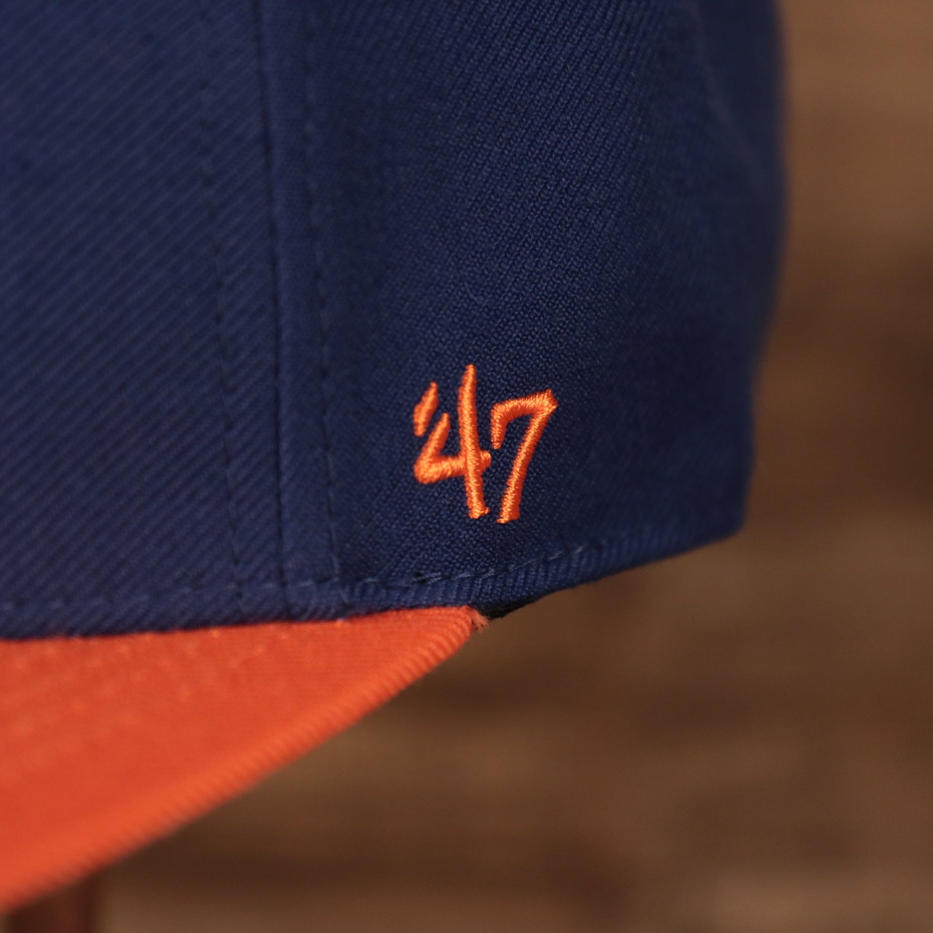 47 brand logo New York Knicks Royal Blue and Orange Adjustable Grey Bottom Snapback Hat