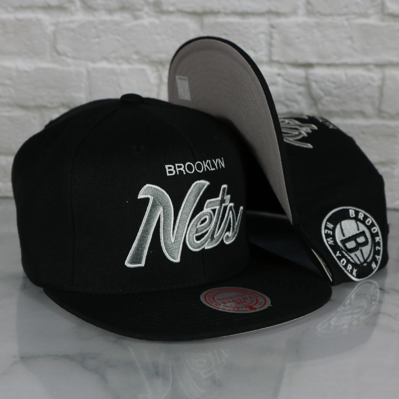 Brooklyn Nets Vintage Retro NBA Team Script 2.0 Mitchell and Ness Snapback Hat | Black