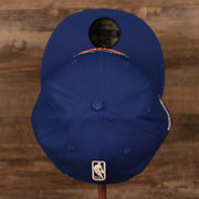A top down view of the New York Knicks 2021 NBA Playoffs Snapback Hat, the hat features a 6 panel construction