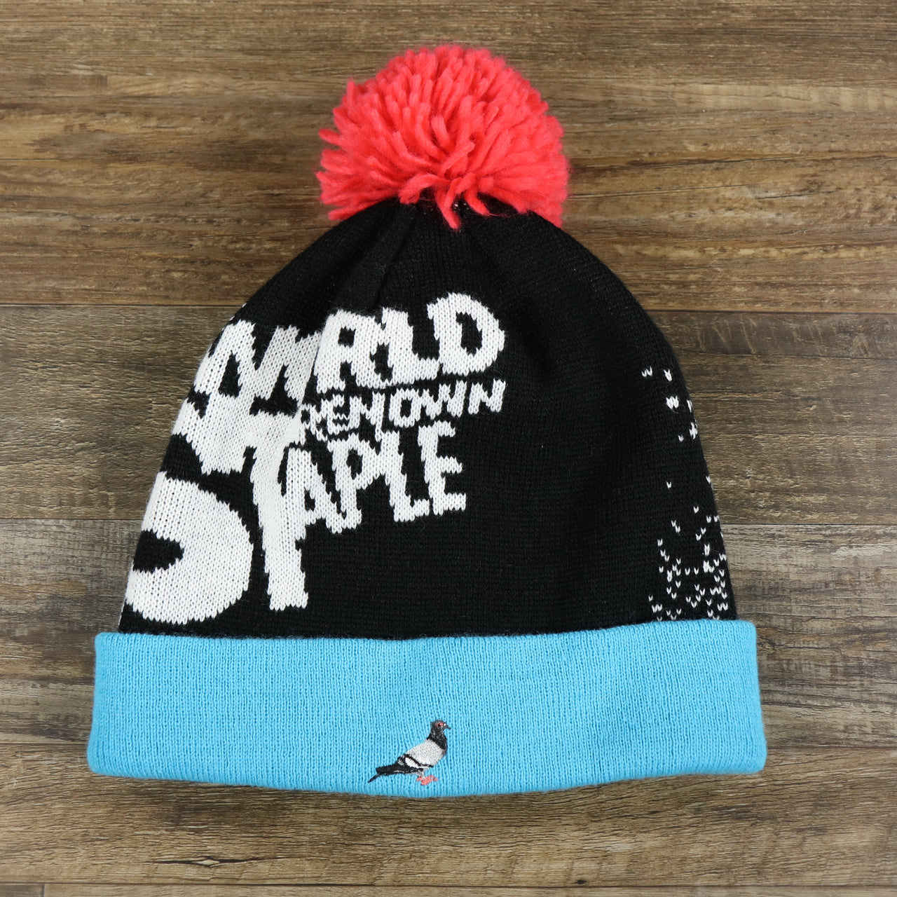 World Renown Staple Confetti Print Pom Pom Winter Beanie | Black And Blue Winter Beanie