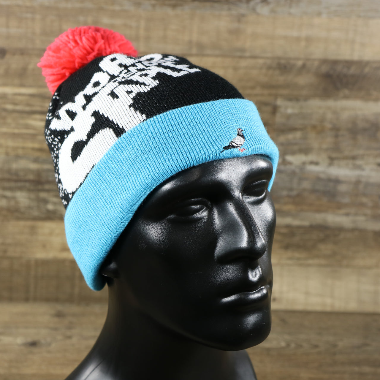 World Renown Staple Confetti Print Pom Pom Winter Beanie | Black And Blue Winter Beanie