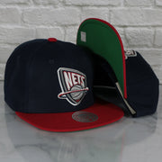 New Jersey Nets Vintage Retro NBA Team 2 Tone Mitchell and Ness Snapback Hat | Navy/Red