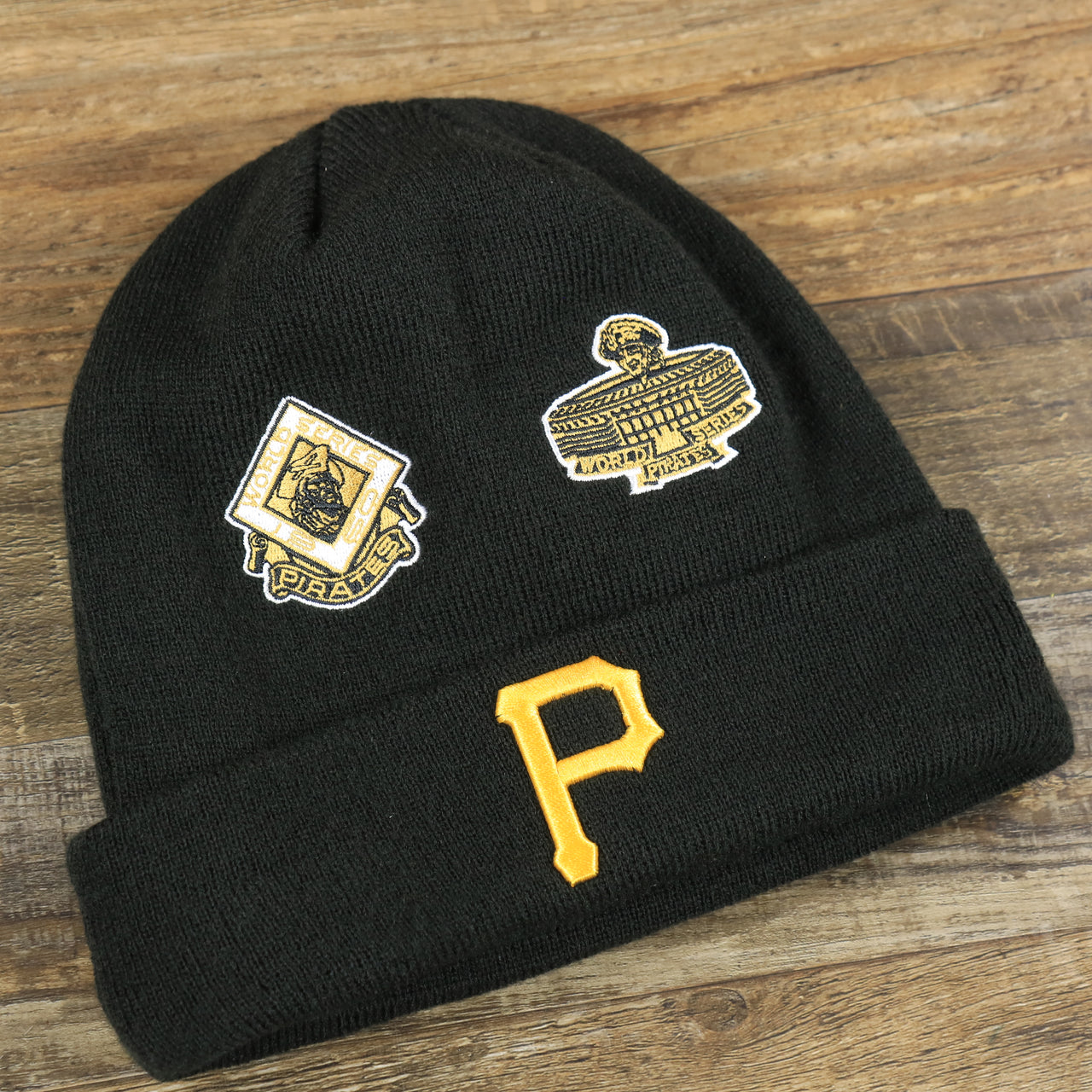 Pittsburgh Pirates All Over World Series Side Patch 5x Champion Knit Cuff Beanie | New Era, Black