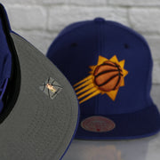 grey under visor on the Phoenix Suns Vintage Retro NBA Team Ground 2.0 Mitchell and Ness Snapback Hat | Purple