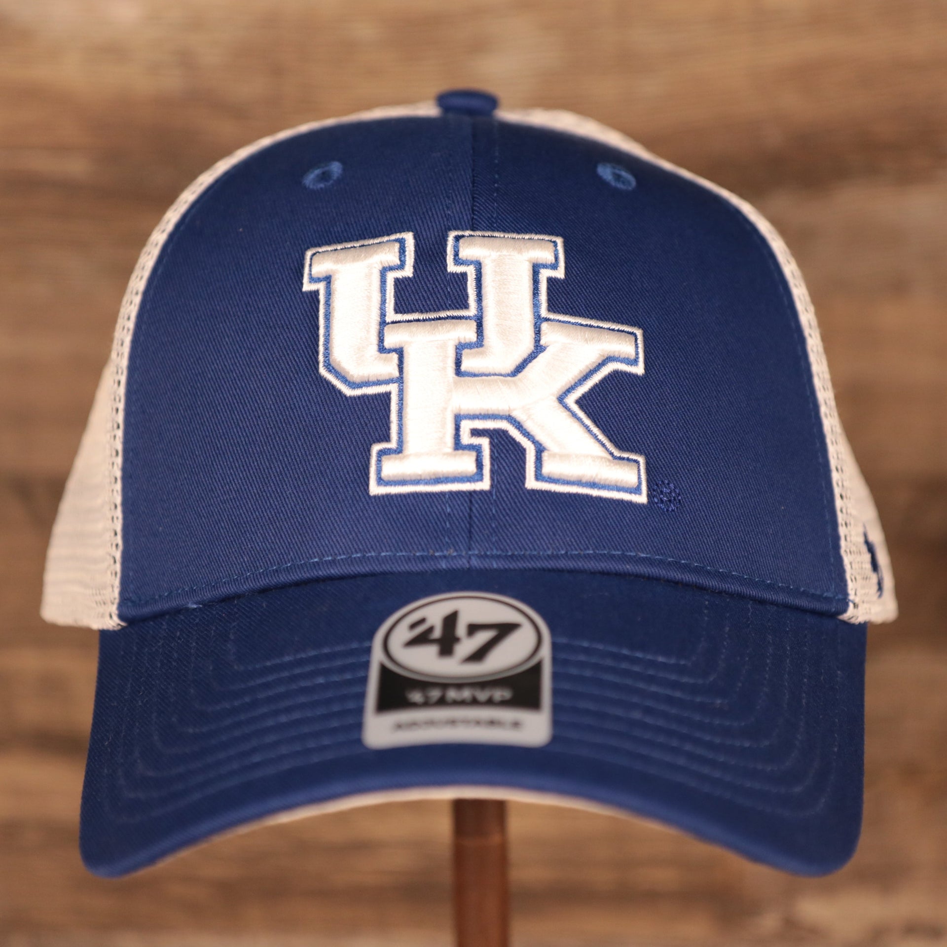 front of the University of Kentucky Wildcats Blue And White Adjustable Trucker Dad Hat