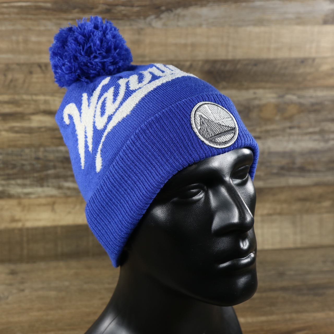 Golden State Warriors Gray Wordmark Cuffed Winter Pom Pom Beanie | Royal Blue Winter Beanie