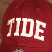 tide logo on the front of the Alabama Crimson Tide Logo Red Adjustable Dad Hat