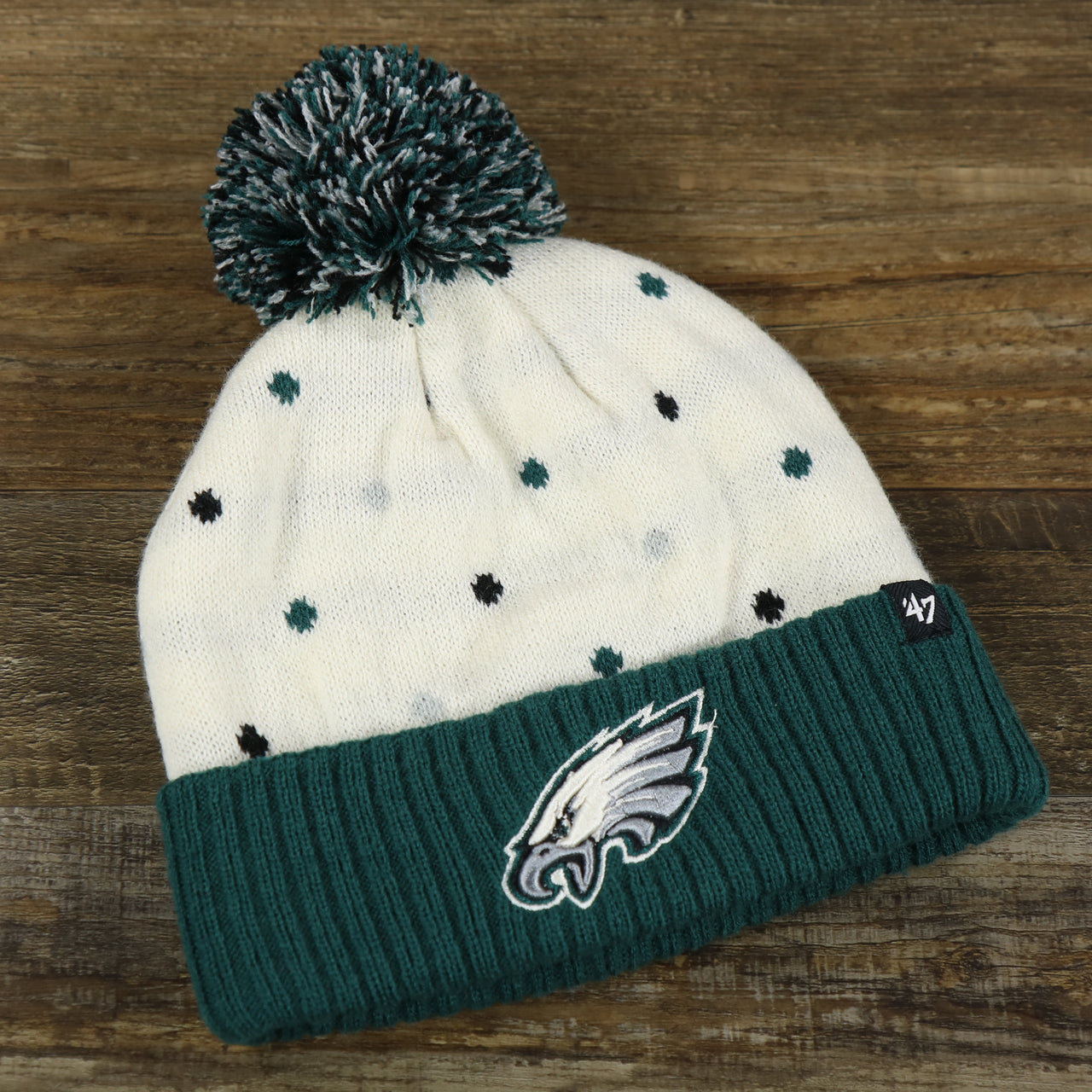 Kid’s Philadelphia Eagles Polka Dot Cuffed Pom Pom Winter Beanie | Kid’s White Winter Beanie