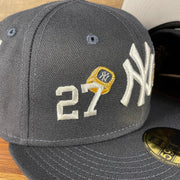 number view on the front New York Yankees Cooperstown "Championship Rings" All Over Side Patch Gray Bottom 59FIFTY Fitted Cap