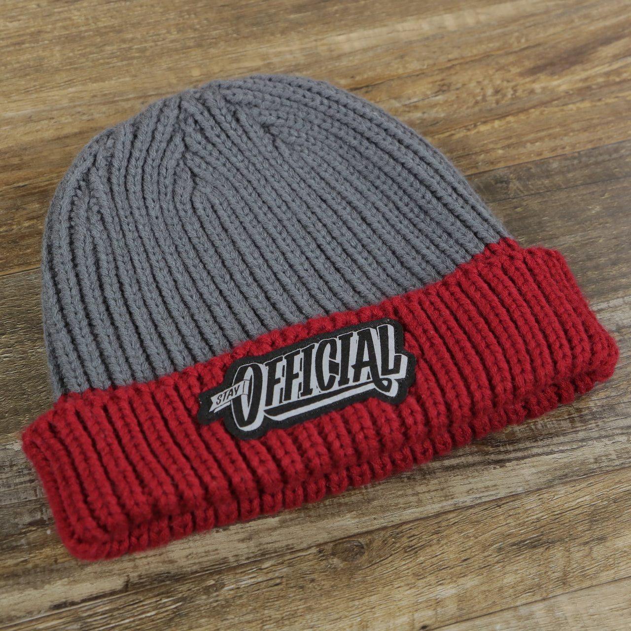 Stay Official Gray Crown Red Cuff Knit Winter Beanie | Gray And Red Beanie
