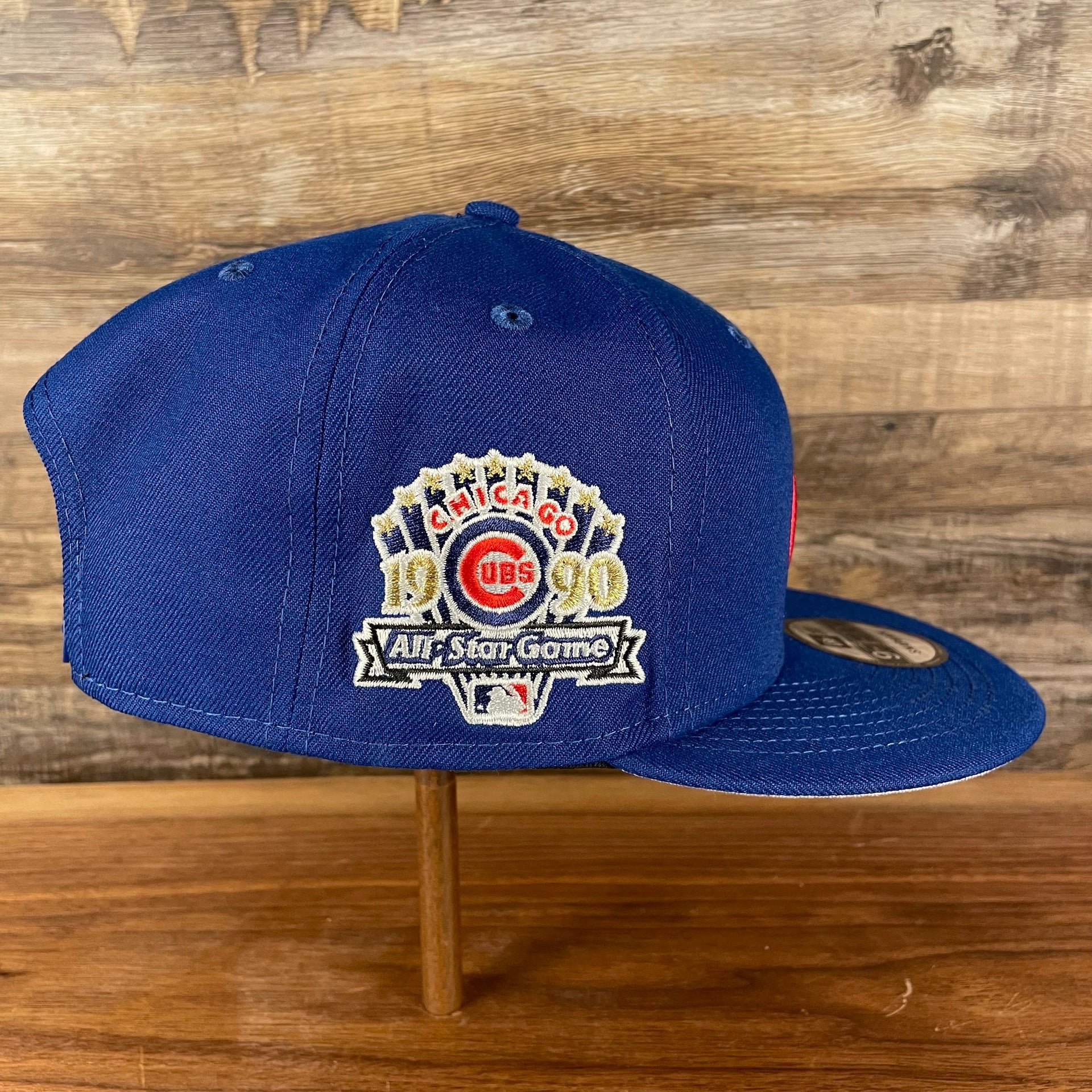 wearers right side of the Chicago Cubs "Patch Up" 1990 All Star Game Side Patch Gray Bottom 59Fifty Royal Fitted Cap