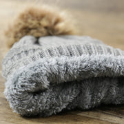 Youth Fisherman Knit Winter Beanie With Faux Fur Pom Pom | Charcoal Gray Winter Beanie
