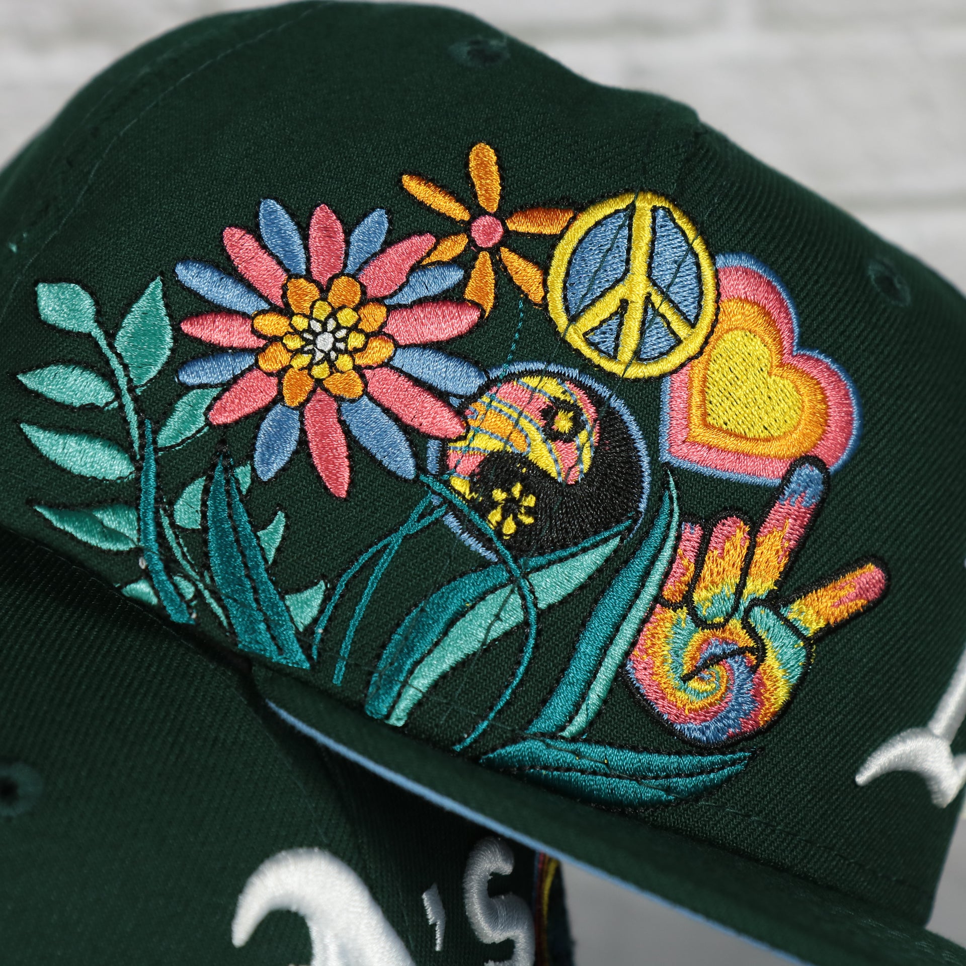 groovy side patch on the Oakland Athletics Groovy World Series Champions Patch 59Fifty Fitted Cap | New Era Groovy Side Patch 5950