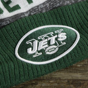 New York Jets In On Field Striped Wordmark Winter Beanie With Pom Pom | Green And Gray Winter Beanie