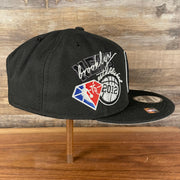 Wearer's right of the Brooklyn Nets NBA 75th Anniversary Side Patch Gray Bottom Black 9Fifty Snapback Hat | Back Half