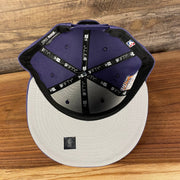 Gray under visor of the Phoenix Suns NBA 75th Anniversary Side Patch Gray Bottom Purple 9Fifty Snapback Hat | Back Half