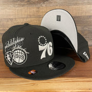 Philadelphia 76ers NBA 75th Anniversary Side Patch Gray Bottom Black 9Fifty Snapback Hat | Back Half