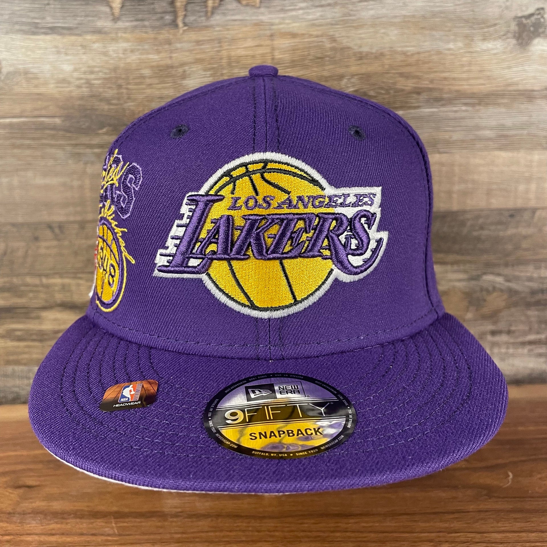 Los Angeles Lakers NBA 75th Anniversary Side Patch Gray Bottom Purple 9Fifty Snapback Hat | Back Half