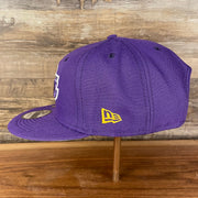 Wearer's left of the Los Angeles Lakers NBA 75th Anniversary Side Patch Gray Bottom Purple 9Fifty Snapback Hat | Back Half
