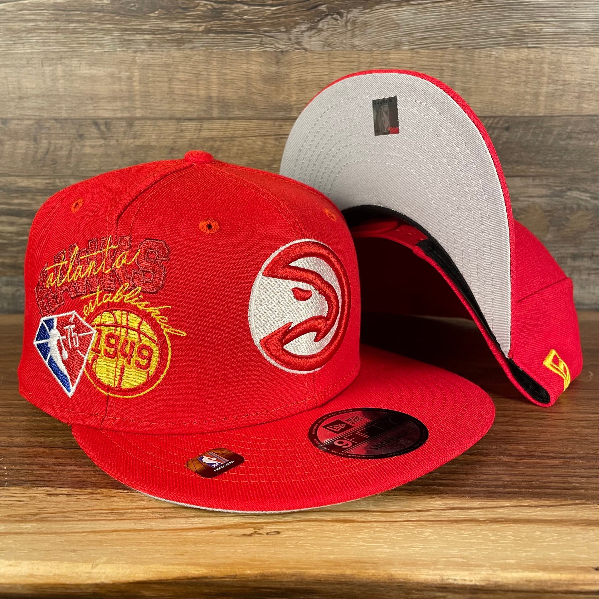 Atlanta Hawks NBA 75th Anniversary Side Patch Gray Bottom Red 9Fifty Snapback Hat | Back Half