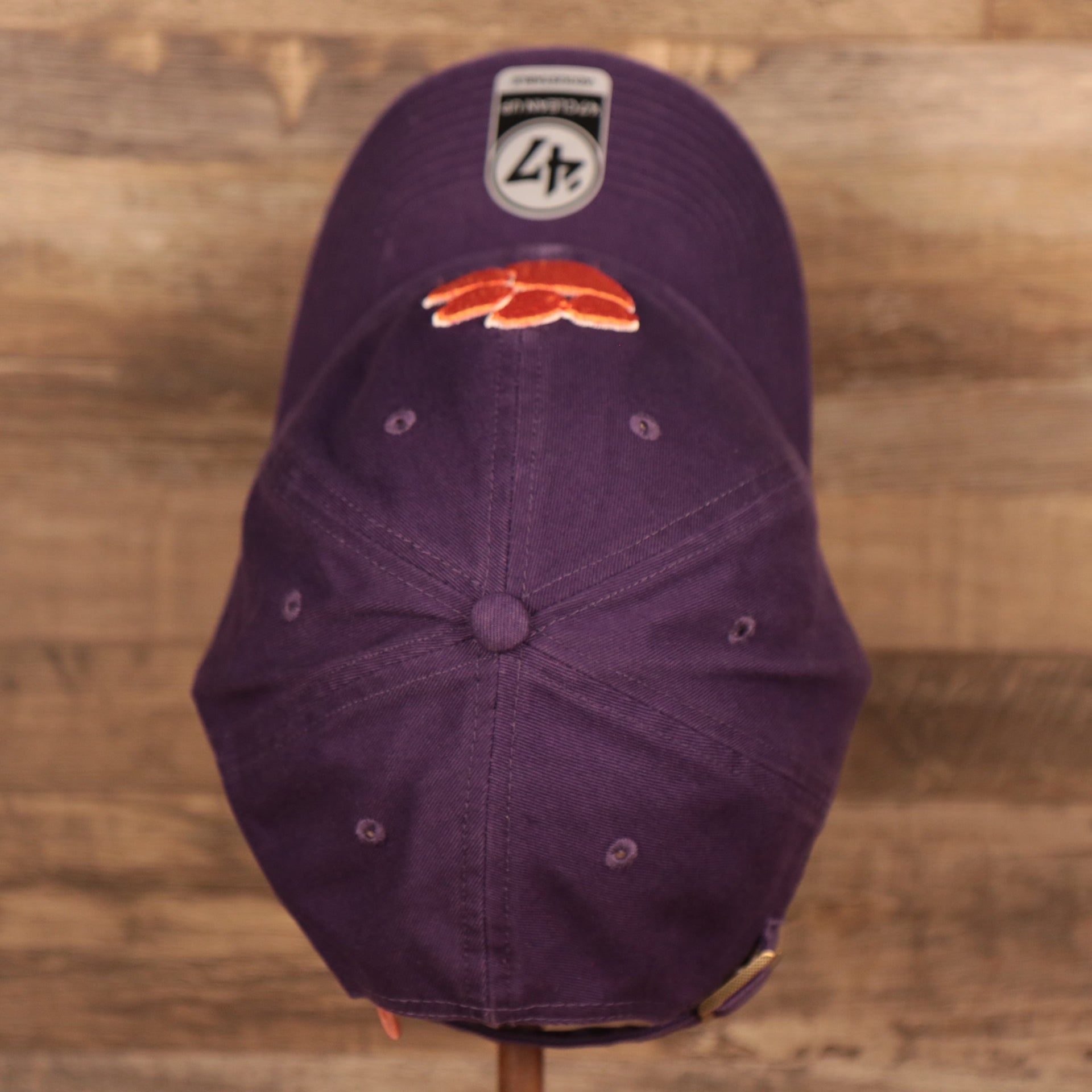 top view of the Clemson Tigers Purple Adjustable Dad Hat