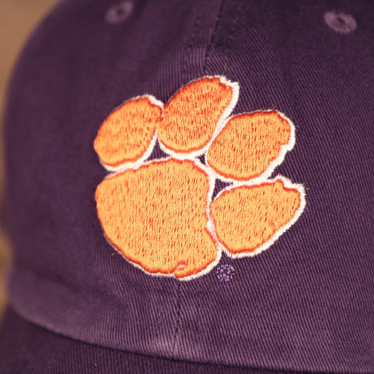 logo shot on the Clemson Tigers Purple Adjustable Dad Hat