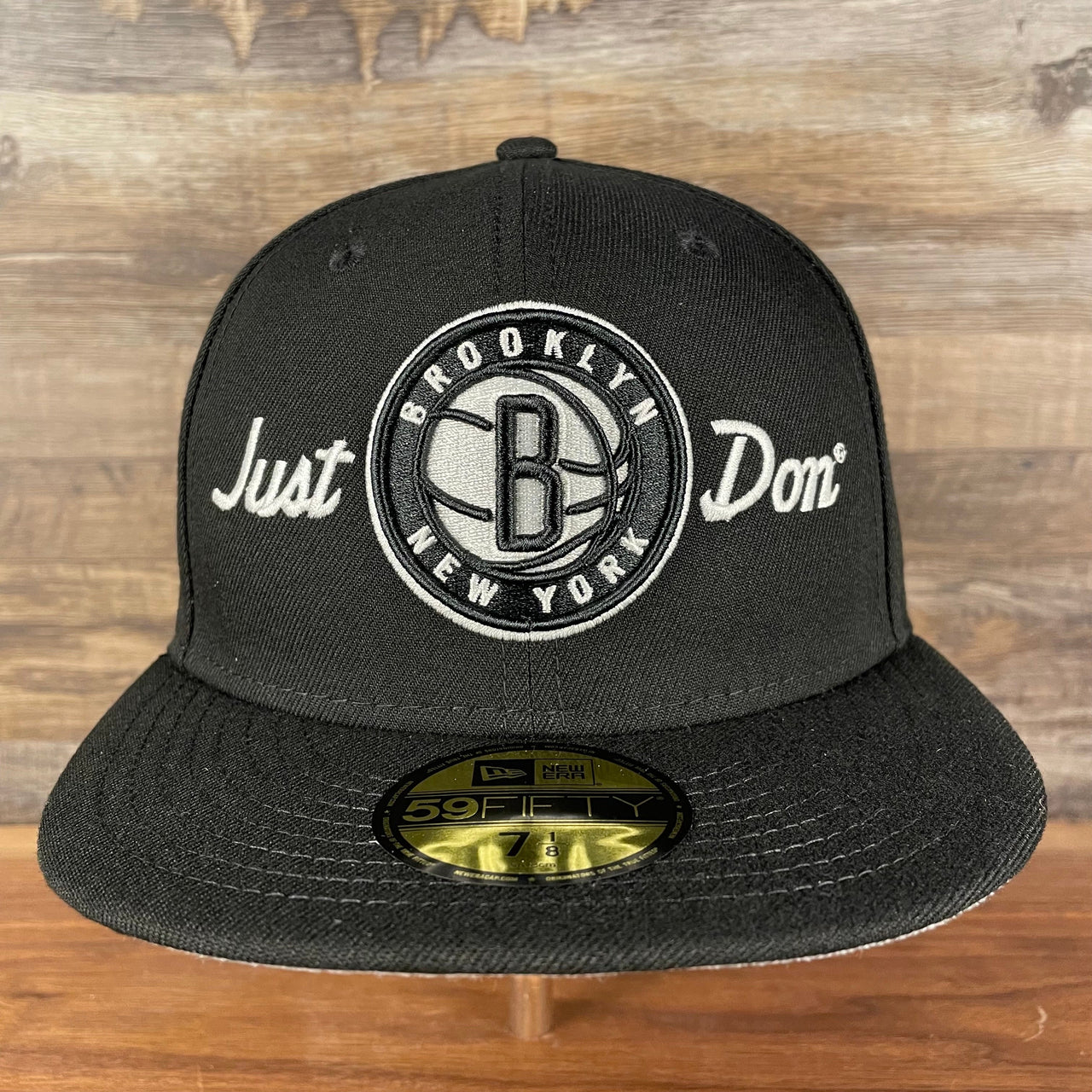 front of the Just Don X NBA Brooklyn Nets All Star Weekend Black 59Fifty Fitted Cap