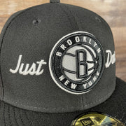 Brooklyn Nets logo with just don Just Don X NBA Brooklyn Nets All Star Weekend Black 59Fifty Fitted Cap