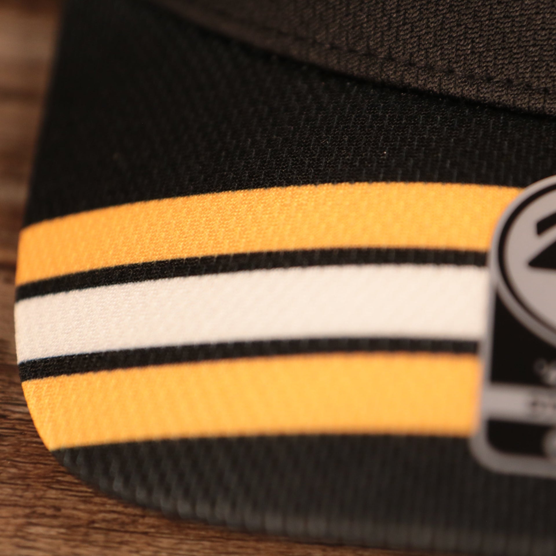 yellow and white stripes on brim Boston Bruins Black & Yellow Stretch Fit Dad Hat