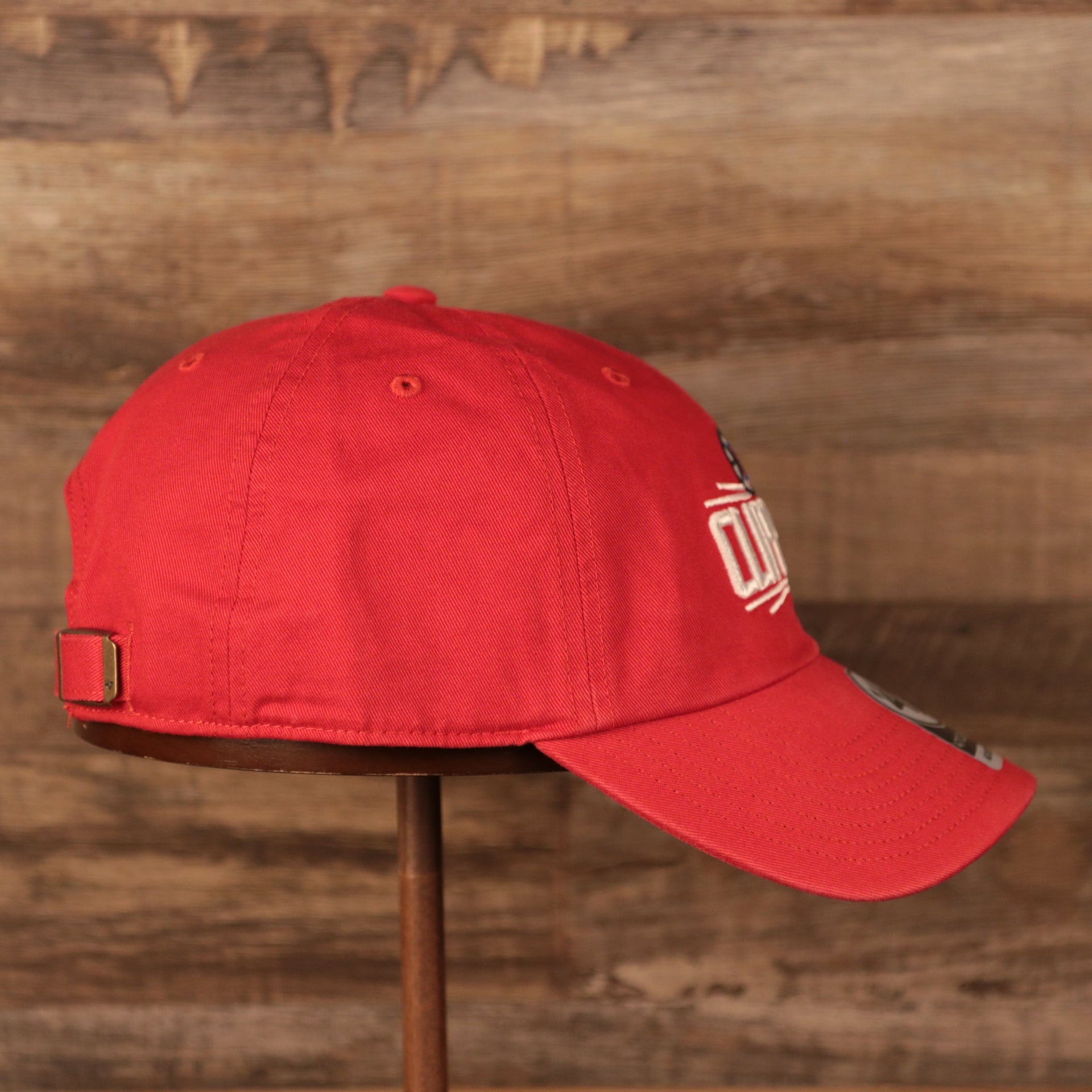 wearers right side of the Los Angeles Clippers Red Adjustable Dad Hat