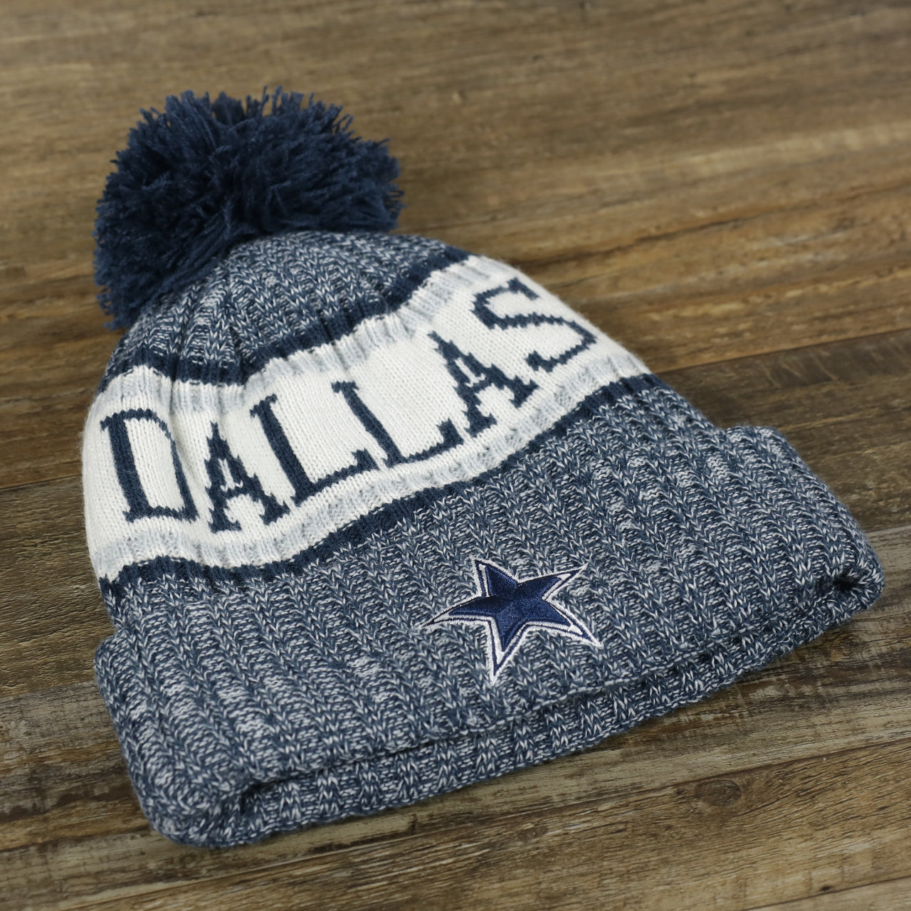 Youth Dallas Cowboys On Field Cuffed Fisherman Knit Beanie | Navy Blue Winter Beanie