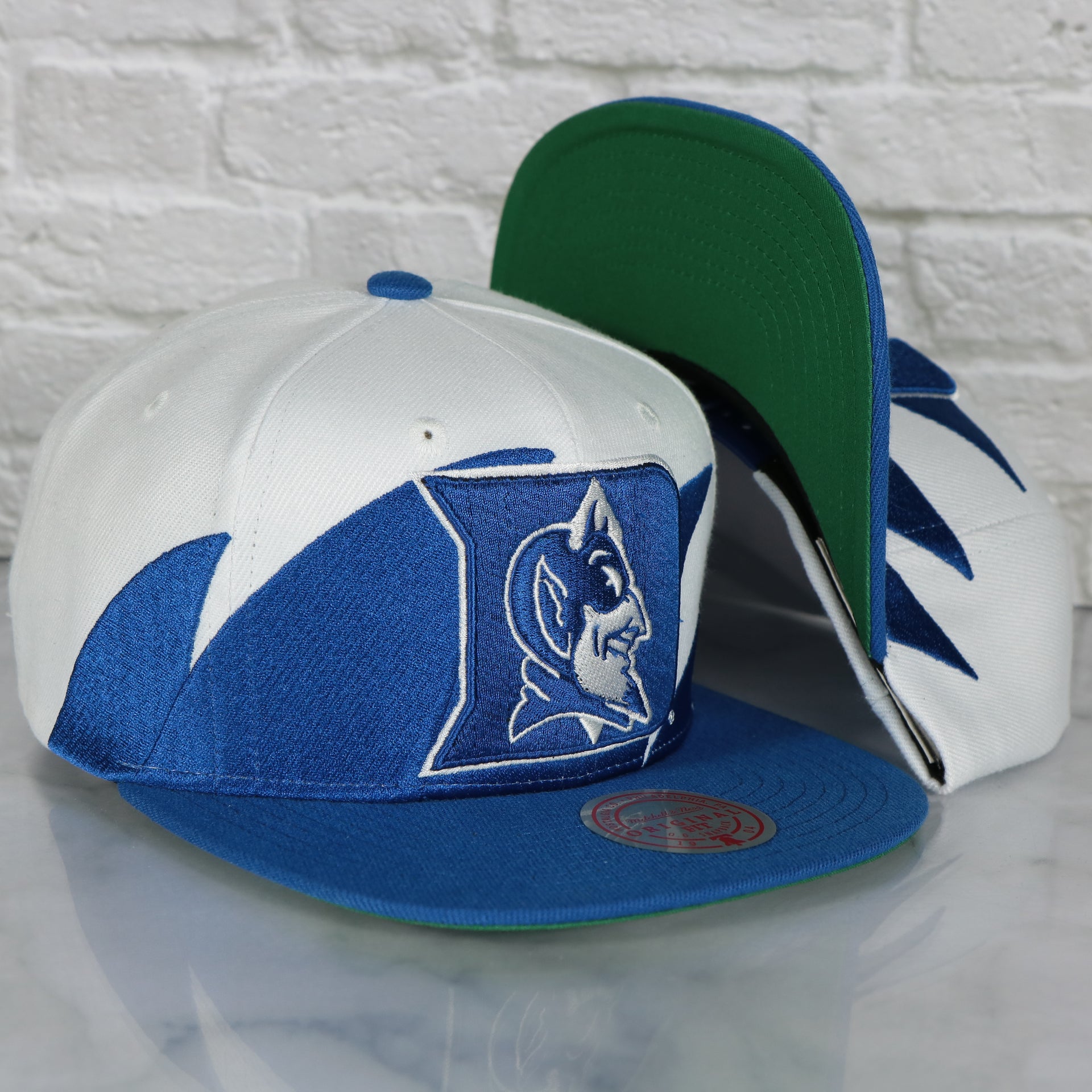 Duke University Blue Devils Vintage Retro Sharktooth Mitchell and Ness Snapback Hat | Blue/White