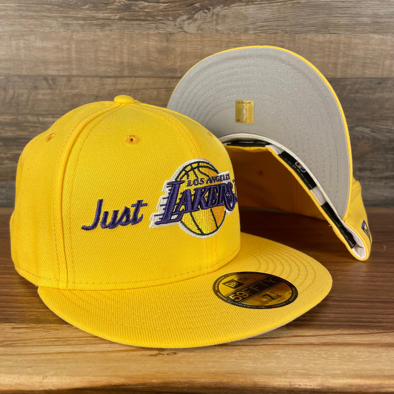 front of the Just Don X NBA Los Angles Lakers All Star Weekend Yellow 59Fifty Fitted Cap