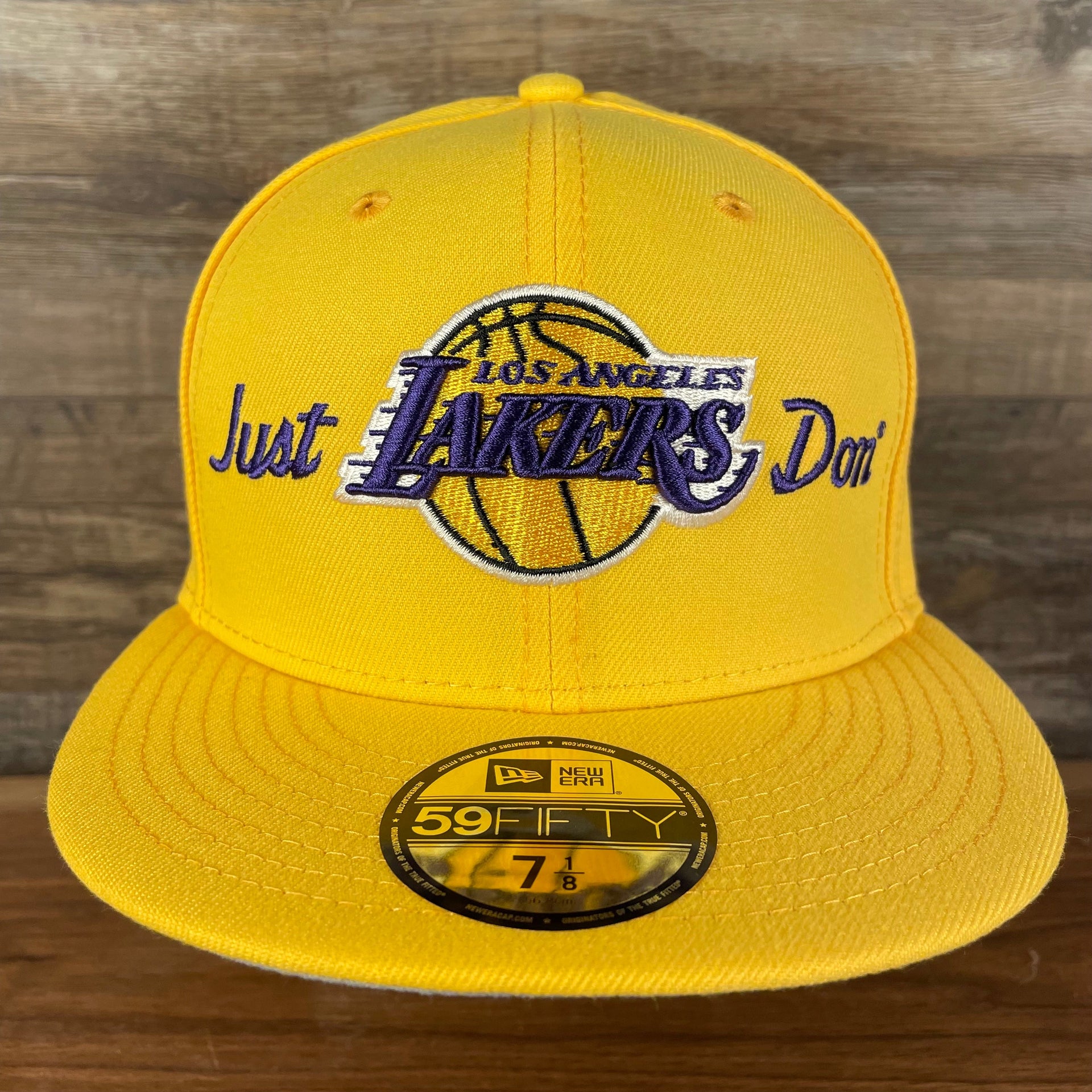 front of the Just Don X NBA Los Angles Lakers All Star Weekend Yellow 59Fifty Fitted Cap
